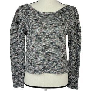 Madewell Puff‎ Sleeve Sweater Womens Sz S Marled Gray Multicolor Pullover A1025